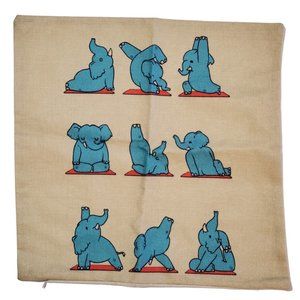 🎀 Blue Elephant Yoga Poses Namaste 18" x 18" Pillow Cover NEW